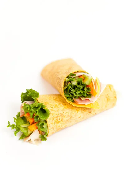 Wrapped tortilla sandwich rolls — Stock Photo, Image