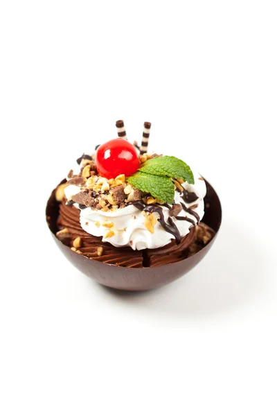 Dessert. Sundae Mousse Brownie Cup with cherry — Stock Photo, Image