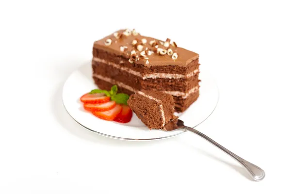 Segment van chocolade fudge cake — Stockfoto