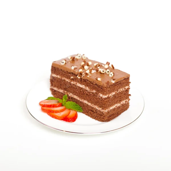 초콜릿 퍼지 케이크의 슬라이스 — 스톡 사진