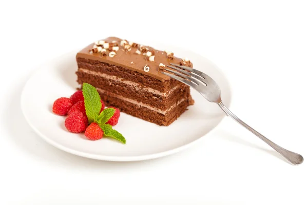 Slice of tasty chocolate cake — Stock Photo, Image