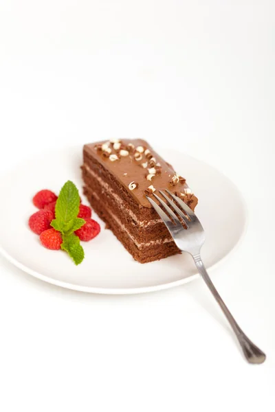 Rebanada de sabroso pastel de chocolate — Foto de Stock