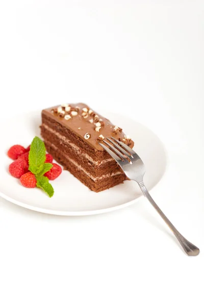 Segment van lekkere chocolade taart — Stockfoto