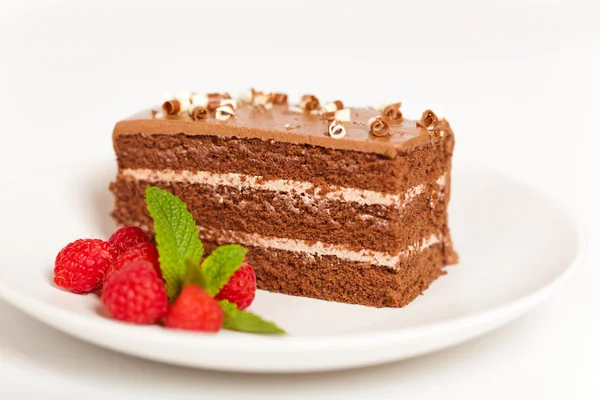 Tranche de gâteau au chocolat savoureux — Photo