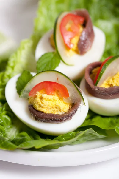 Eier gefüllt mit Sardellen — Stockfoto