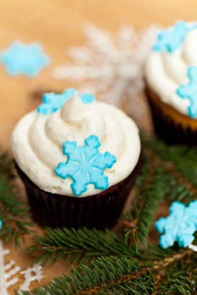 Kar tanesi ile cupcake — Stok fotoğraf