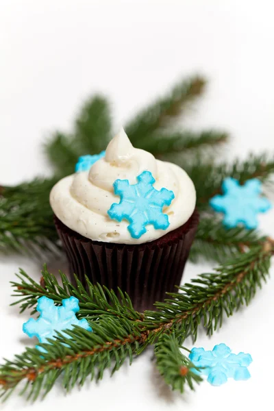 Cupcake med snöflinga — Stockfoto