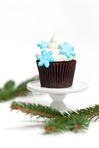 Cupcake med snöflinga — Stockfoto