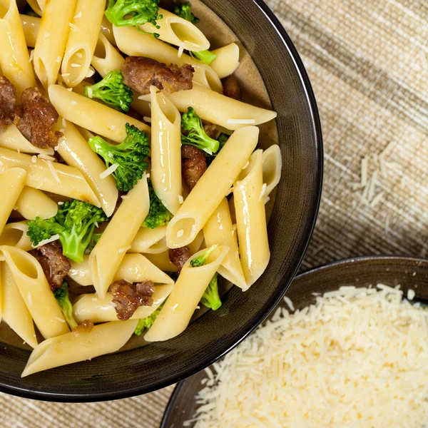 Pasta with sausage and broccoli — Stock Photo, Image