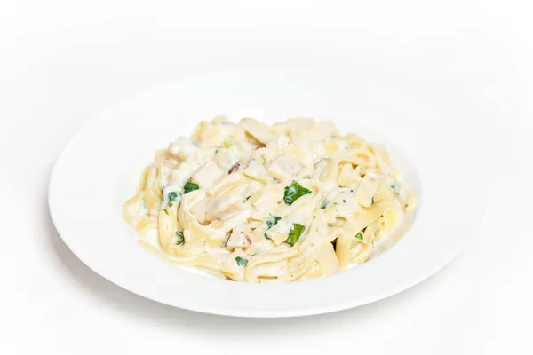 Kyckling alfredo fettuccine med spenat — Stockfoto