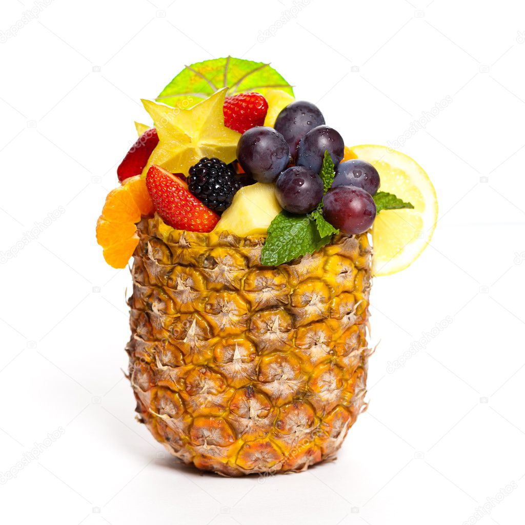 Fresh Fruit Salad in a Pineapple. Selective focus.