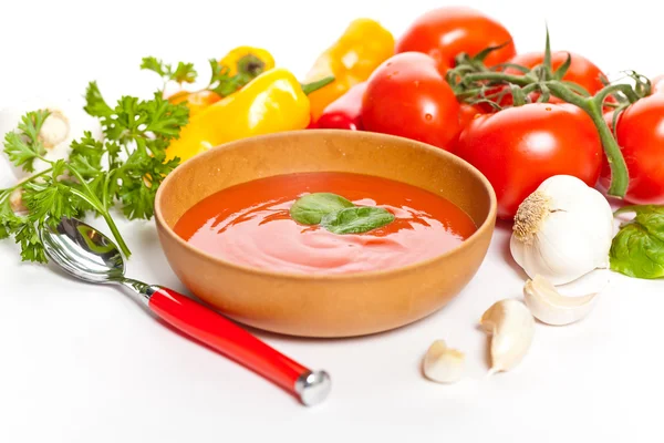 Schüssel Tomatensuppe — Stockfoto