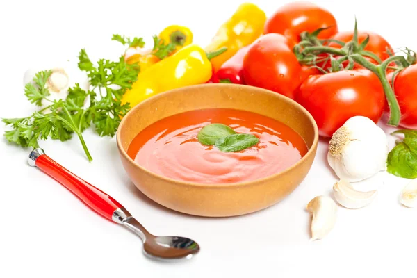 Schüssel Tomatensuppe — Stockfoto