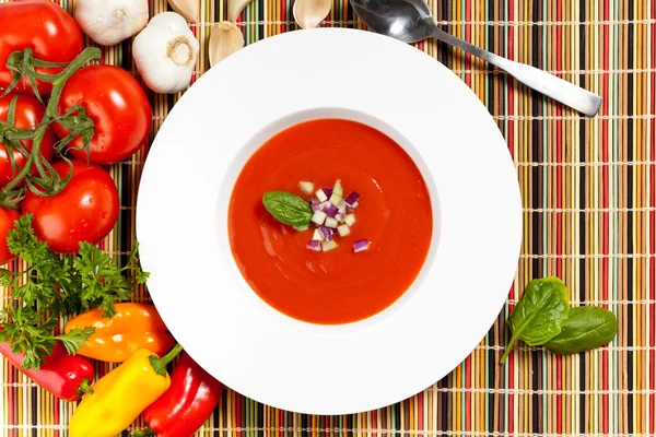 Schüssel Tomatensuppe — Stockfoto