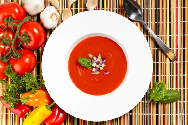 Schüssel Tomatensuppe — Stockfoto