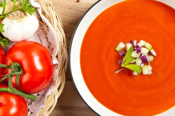 Gaspacho. Studená rajčatová polévka — Stock fotografie