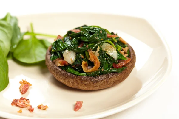 Mushroom with spinach and bacon — Stock Photo, Image