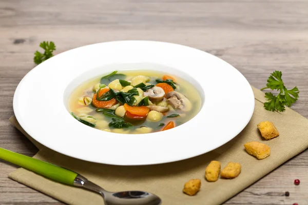Soupe de légumes aux épinards et pâtes — Photo
