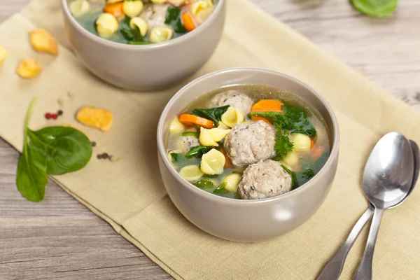 Sopa de almôndega frango — Fotografia de Stock