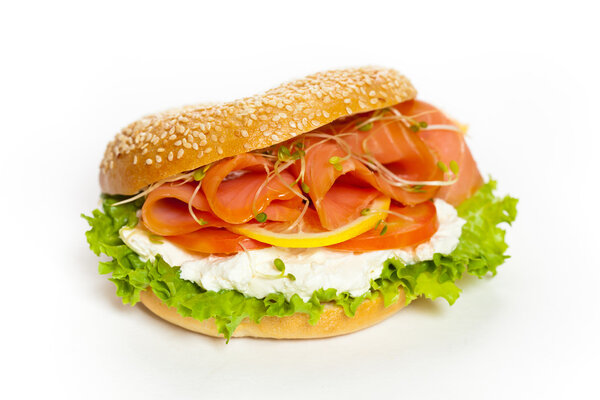 Cream cheese and smoked salmon bagel