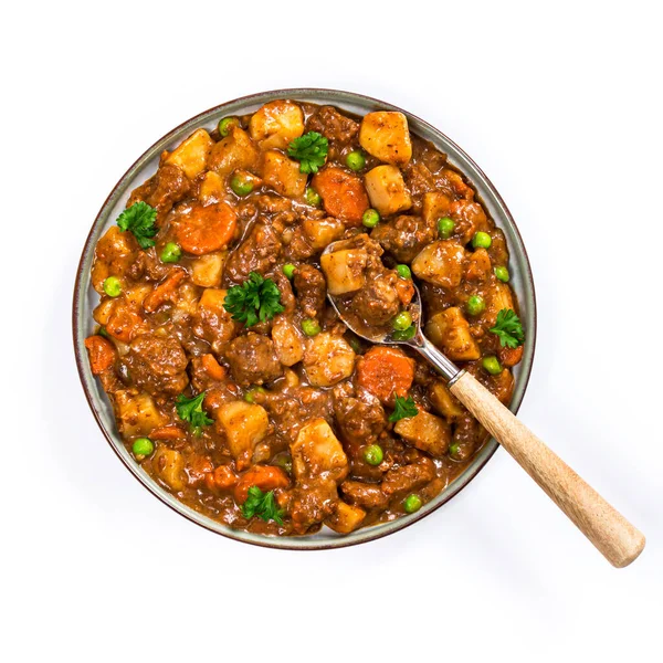 Biefstuk Curry Stew Met Aardappelen Wortelen Geïsoleerd Wit Selectieve Focus — Stockfoto