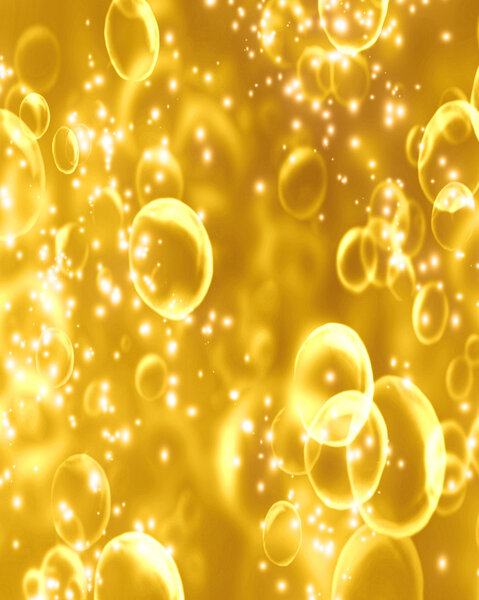 Champagne bubbles on a oft golden background
