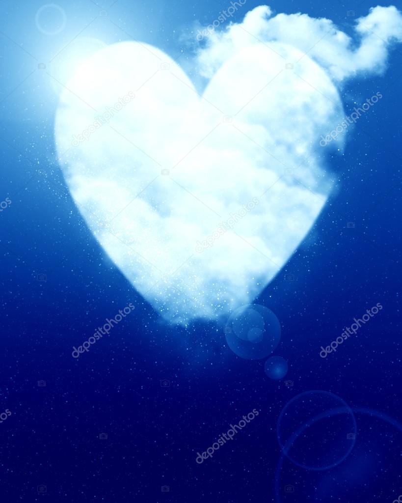 Heart shaped moon in blue sky