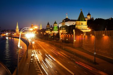 Moskova Nehri yakınında akşam, Rusya kremlin