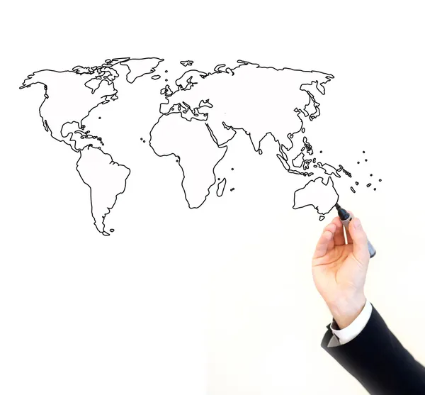 Businessman painting map of the world — Stock Photo, Image