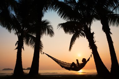 Sunset in hammock on the beach clipart
