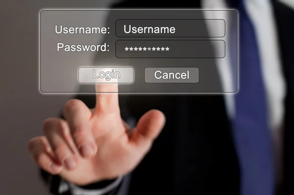 Businessman press username and password button — Stock Photo, Image