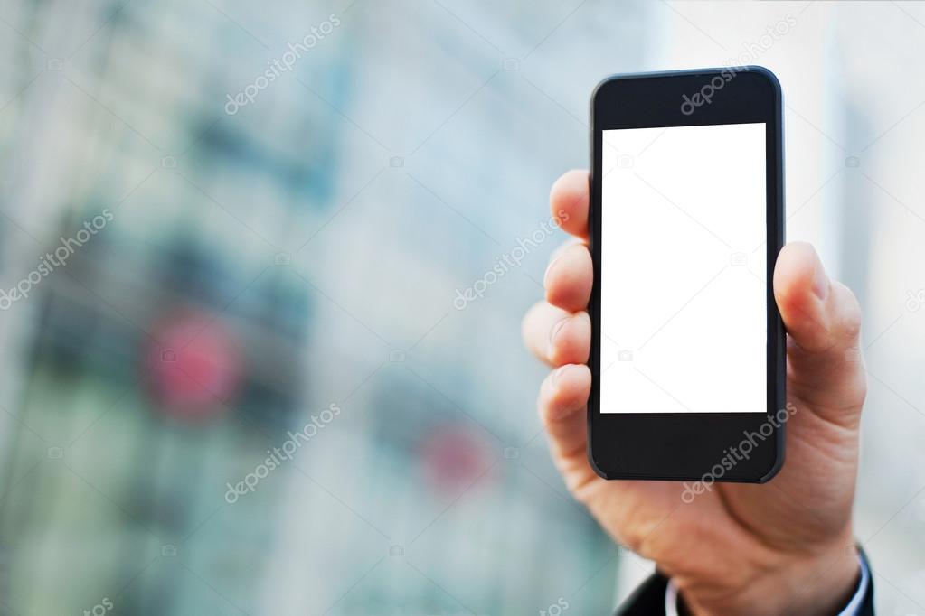 Hand of business man with smartphone