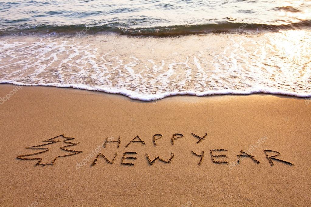 New Year background on the beach