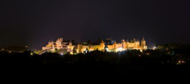 Carcassonne kale karayolu gece, görüntüleme