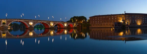 Panorama z centra města Toulouse: nový most (Pont Neuf) a City Hotel (Hotel de Ville) — Stock fotografie