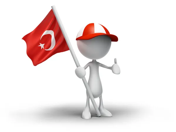 3D Human Holding Turkish Flag Stock Photo