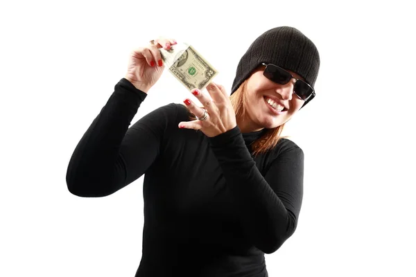 Thief holding money — Stock Photo, Image