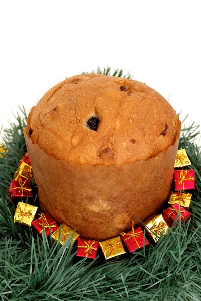 Panettone with gifts around — Stock Photo, Image