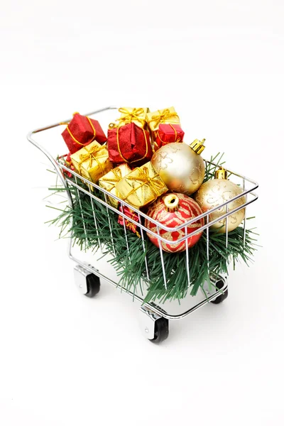 Christmas shopping cart — Stock Photo, Image