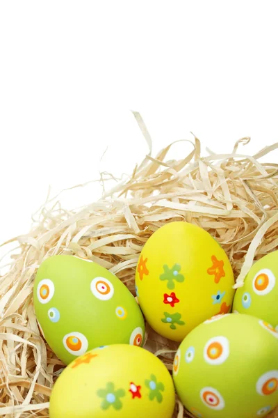 Ovos de Páscoa coloridos em um ninho — Fotografia de Stock