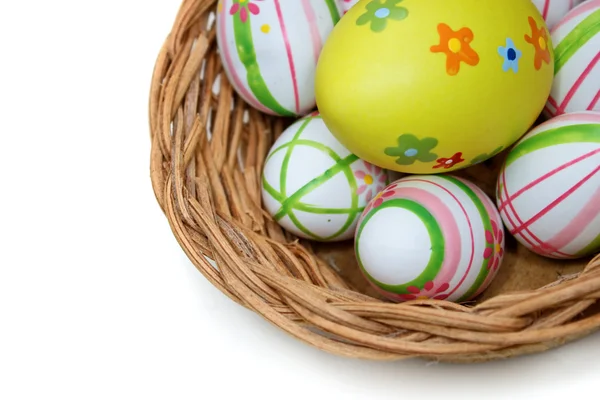 Easter eggs in a basket from top right — Stock Photo, Image