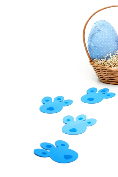 Blue tracks for Easter eggs hunt — Stock Photo, Image