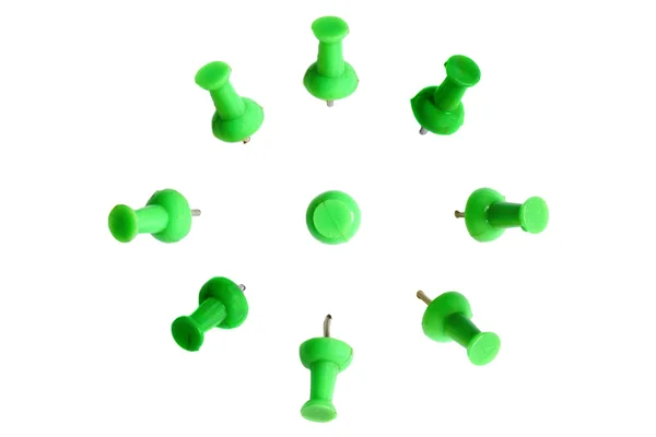 Angled green pushpins — Stock Photo, Image