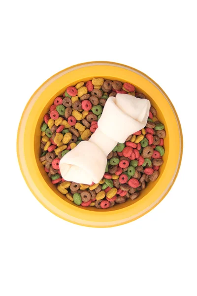 Dog bowl and bone top view — Stock Photo, Image