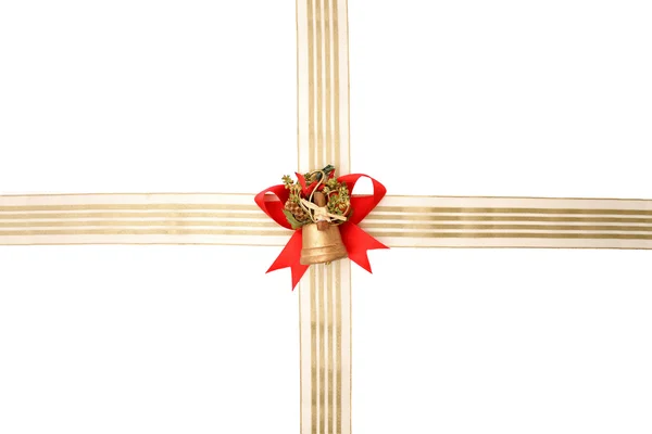 Red lace, golden ribbon and bell — Stock Photo, Image