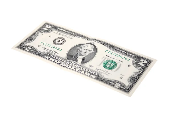 Isolated two dollars bill — Stock Photo, Image