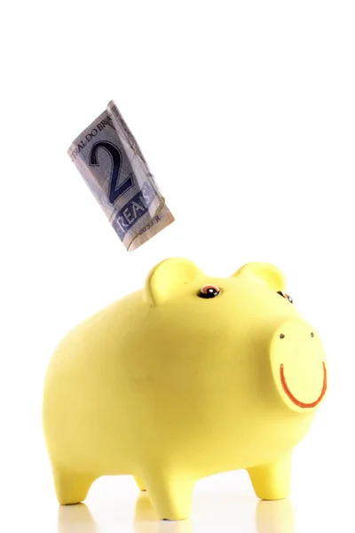 Piggy bank and reais — Stock Photo, Image