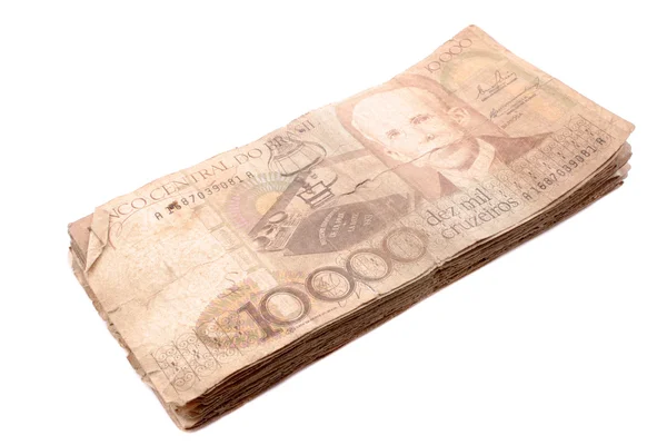 Dez mil Cruzeiros pilha - Dinheiro brasileiro retro — Fotografia de Stock