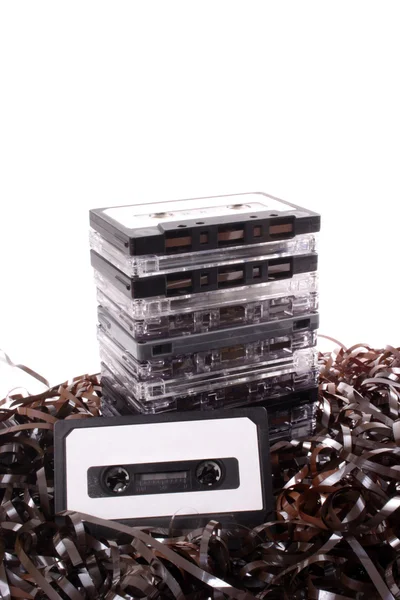 Cassetes de áudio e bagunça — Fotografia de Stock