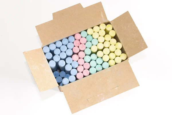 Colored chalks in a box — Stock Photo, Image